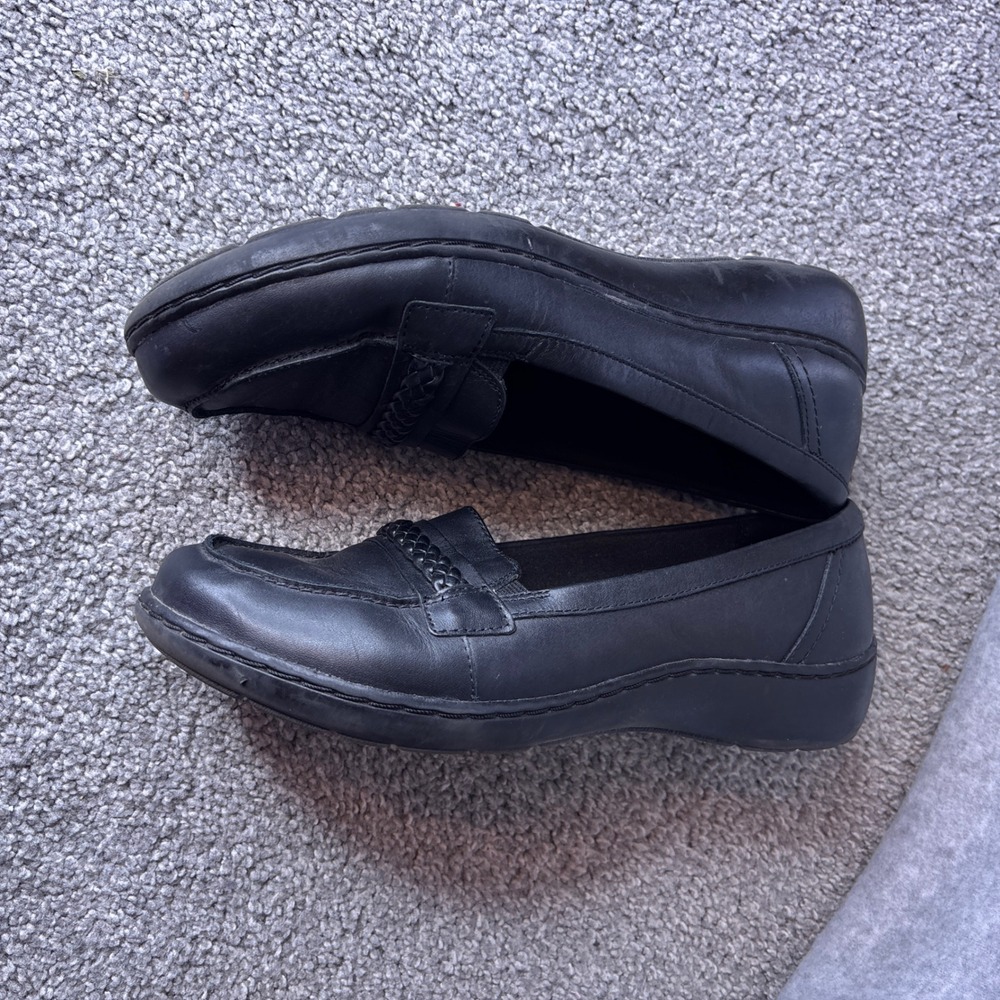 Clarks Loafers Womens 9.5 Black Leather Braided Ultimate Comfort Shoes office - Picture 7 of 11